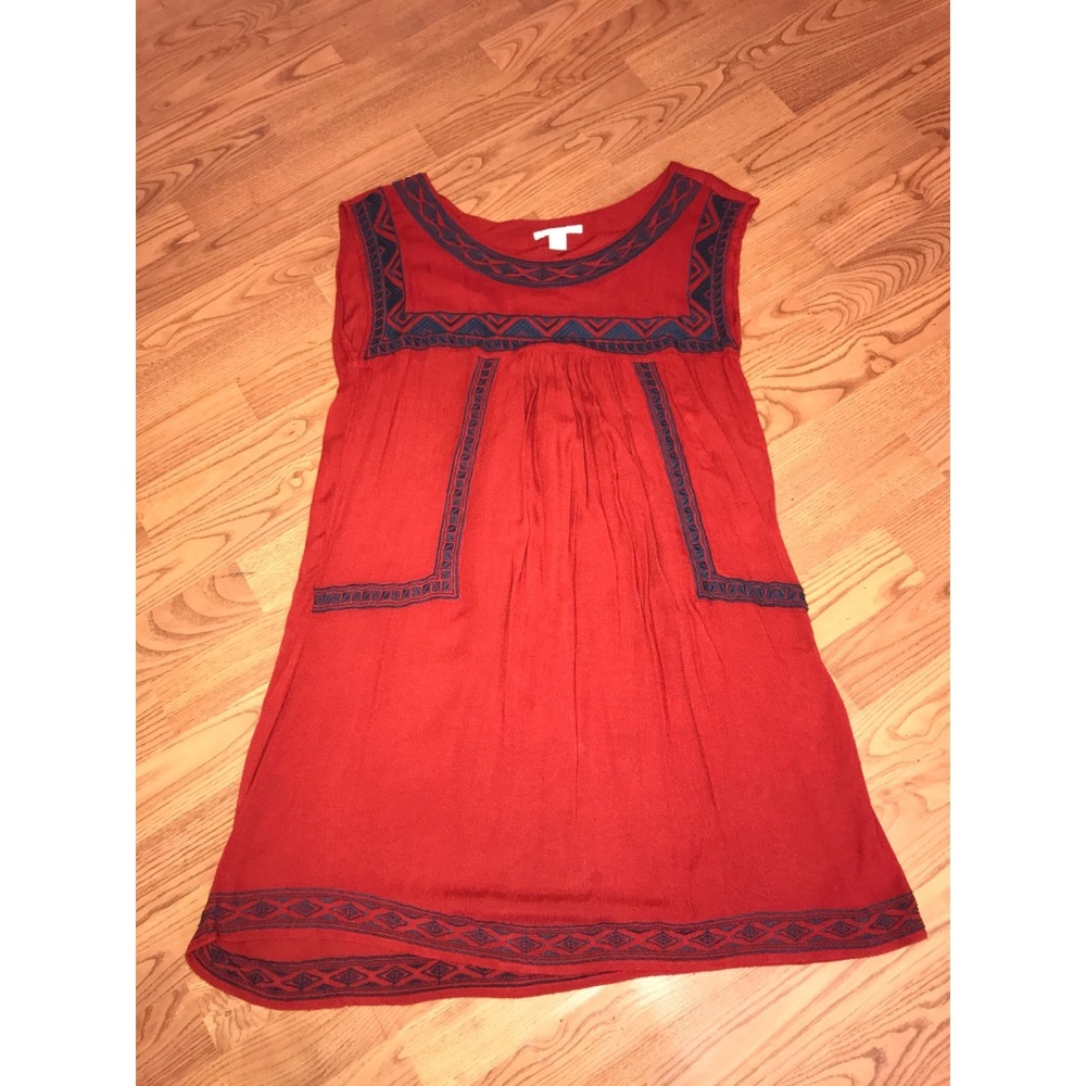 Forever 21 Red Embroidered Peasant Dress